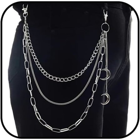 Goth Buksekjede for Kvinner Måne Lommebokkjede for Menn Vintage Spike Jeans Lommekjede Kraftig Lagdelt Buksekjede for Menn Punk Kul Spike Kropp Jeans 