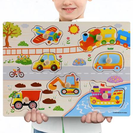 Montessori Træpuslespil Håndgreb Bræt Legetøj Tangram Puslespil Baby Uddannelsesmæssige Legetøj Tegneserie Køretøjer Dyr Frugt 3D Puslespil A3028