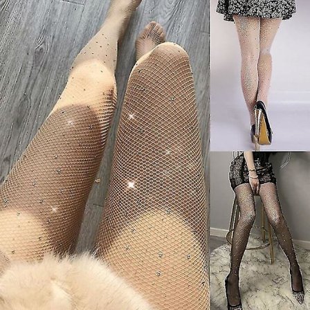 Kvinder Rhinestone Diamond Fishnet Tights Hollow Out Mesh Sheer Glitter Strømpebukser