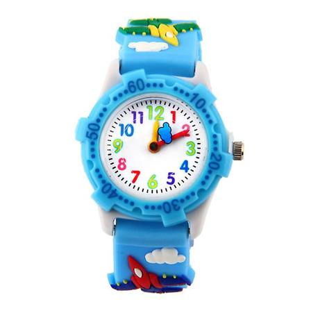 1 kpl 3D-piirretty lentokonekello Herkkä Ihastuttava Rannekello Lapsille Vedenkestävä Kello Luova Lastenlahja Blue 19*2.8cm