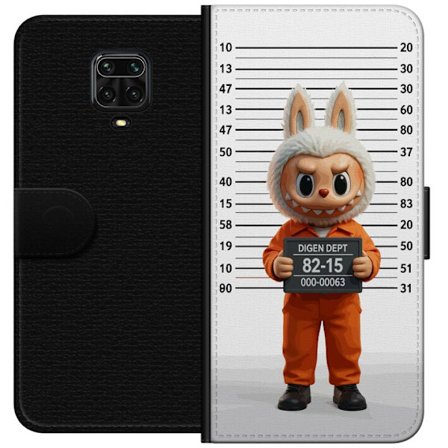 Yhteensopiva Lompakkokotelo Xiaomi Xiaomi Redmi Note 9 Pro Söpö piirretty pupuhahmo vankilavaatteissa ja vankinumerolla taustana mittamerkinnät