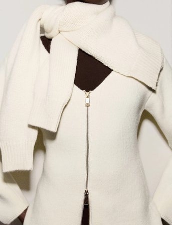 Mango Knitted Jacket With Zip - Cream - M
