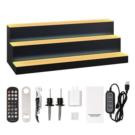 LED-belyst alkoholflaskeutdisplay-Duoku-3 nivåer 30 tommer-Whisky-stativ i 3 trinn-Multifarget belysning
