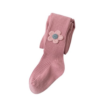 Piger Danse Strømpebukser Blød Bomuld Elastisk Åndbar Fodstrømper med Blomsterdekoration til Forår Efterår Pink L Højde 102-116cm 40.2-45.7in