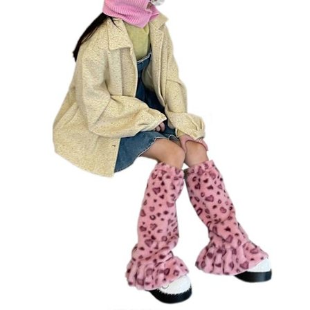 Benvarmer Dame Lolita Stil Sød Cosplay Kostume Leopardmønstret Fluffy Plys Harajuku Fuzzy Vinter Varme Flæsekanter