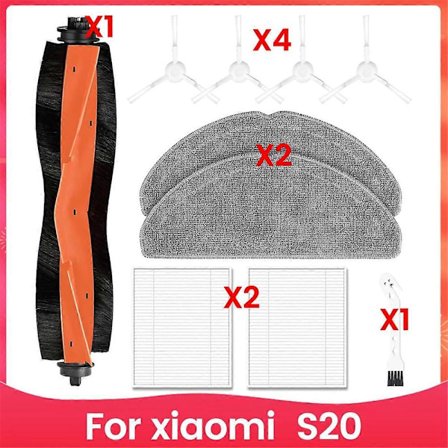 Reservedele til Xiaomi S20 robotstøvsuger, hovedbørste, sidebørste, Hepa-filter, moppeklud, tilbehør