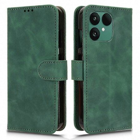 Fairphone 6 nahkakotelo, ihon tuntu, pudotussuoja, lompakkokansi, vihreä