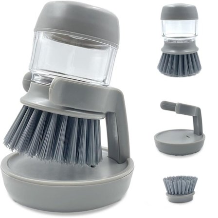 Diskborste för kök med tvålbehållare, förvaringsställ och dräneringsbas, lätt att rengöra, grå