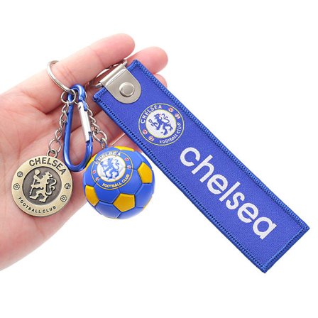 Chelsea fotbollslag logotyp nyckelring med berlock Chelsea boll + tagg + rep set