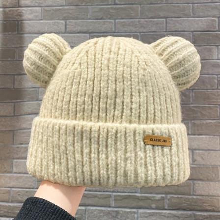 Varm vinter stickad mössa Mössa Kvinnor Koreanska Ins Söta öron Höst och vinter Förtjockning Ull Unisex Beige M