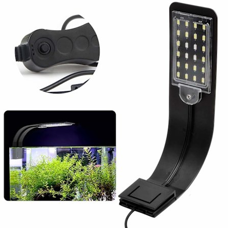 LED Akvarielampe med Hvid,e og Blåt Lys, 2.5A, Sort