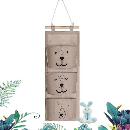 Grå - Veggpose, 3 lommer hengepose, barnehengende pose,