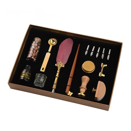 Vintage-kalligrafia-kynä kärjellä vaha sinetti sinettilaatikko lahjapakkaus kirjepaperi (viininpunainen)