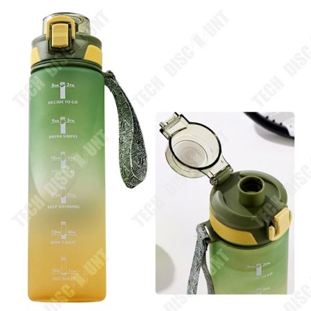 Vandflaske - LUNAVO - 1000 ml - Vandtæt - Genanvendelig - Med tidsmarkør