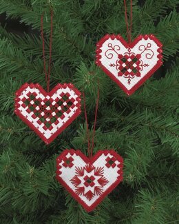 Broderikit Hardanger Julgransdekoration Hjärtan 3-pack