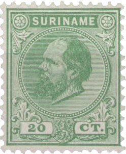 Suriname - 20 ct groen Koning Willem III (nr. 9, ongebruikt)