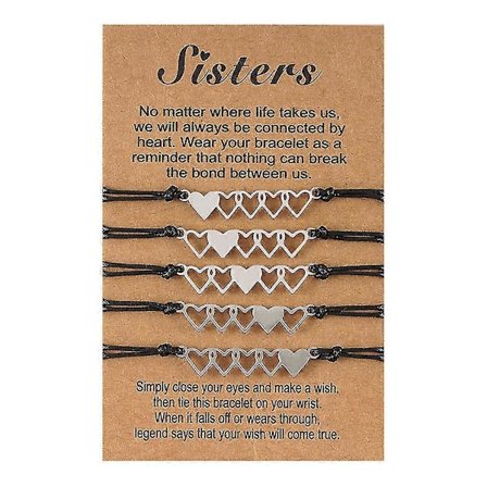 5x Sisar Paras Ystävä Rannekoru Ystävyys Bestie Sydän Pitkä Välimatka