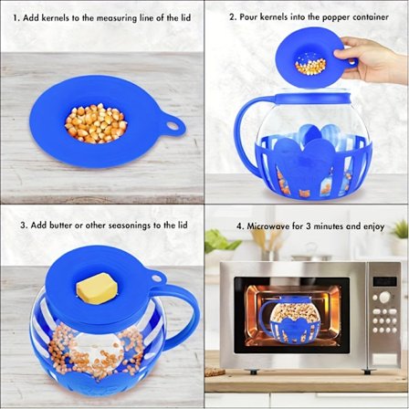 Mikrovågspopcornmaskin, borosilikatglasskål med lock med dubbla funktioner, BPA-fri