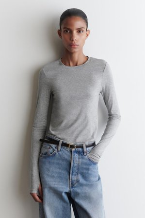 COS Women's Slim Lightweight Long Sleeve Top in Grey