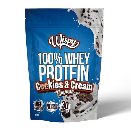 Wispy Nutrition Whey 100 Proteinpulver 1 kg Cookies & Cream, Sport & Velvære, Protein & Energi, Proteinpulver