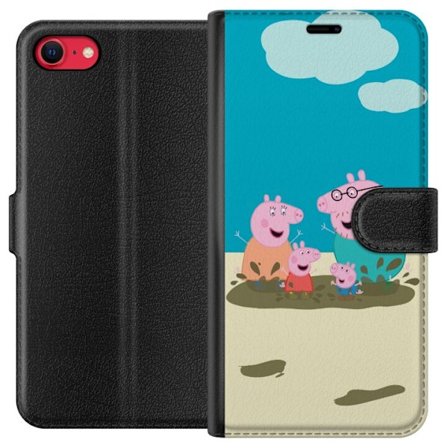 Kompatibel Tegnebogsetui til Apple iPhone SE (2020) Greta Gris Familie Georg Mudderpøl Børnemotiv Serie Populær Børnekarakter Glæde