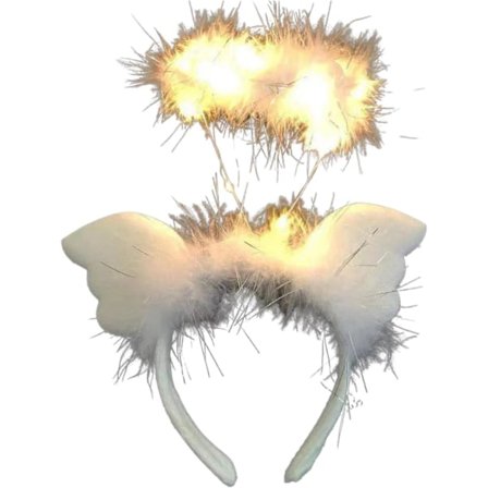 Höyhenenkevyt LED-valkoinen pörröinen pääpanta, enkelin siivet pääpanta, ZQKLA