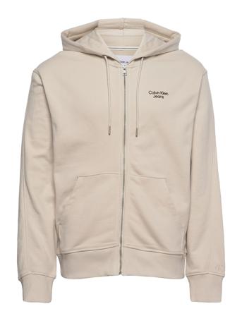 Stacked Logo Zip-Trough Hoodie Trøje Beige Calvin Klein Jeans