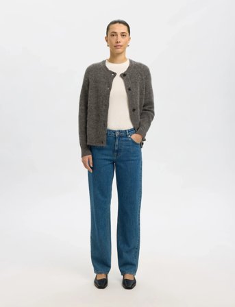 Selected Slflulu Ls Knit Short Cardigan Noos - Grey - M