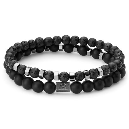 Juego de pulseras con cuentas de ónix negro, roca de lava y hematita. para hombres - Pulseras de perlas