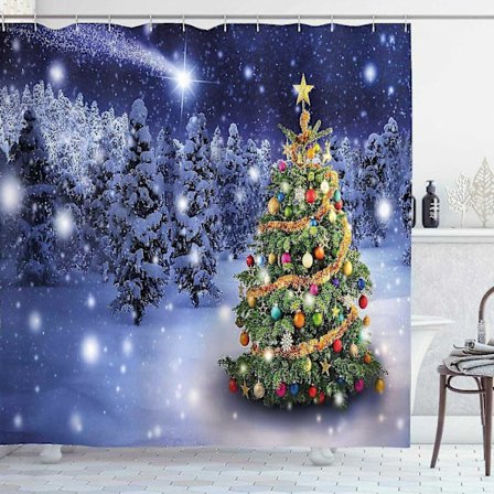 Jul Duschdraperi, Tomte Jul Tema Vinter, Tyg Badrumsdekor Set med Krokar, 120cm x