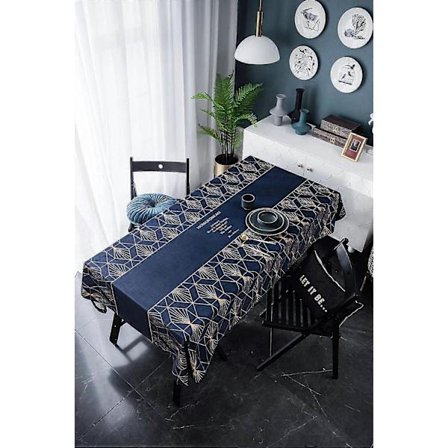 Blå rektangulær duk i fløyel, gullmønstret polyesterduk, restaurantduk, juleduk, 140x200cm