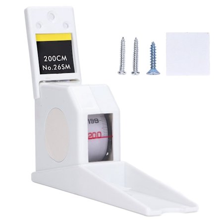 200 cm:n korkeusmittari, seinälle kiinnitettävä mittanauha, valkoinen