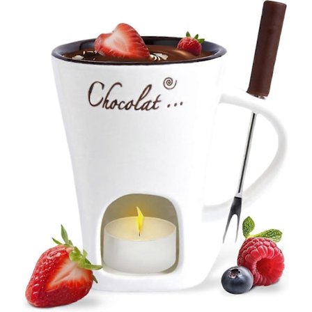 Chokoladefondue Krus Kaffekop Chokolade Smelte Krus med Gaffel Fondue Gryde Varmer Krus Slik Hot Pot til Slik Ost Madlavning Dessert (FMY) hvid