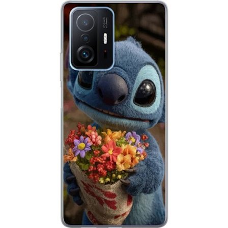 Kompatibel Mobilcover til Xiaomi Xiaomi 11T Sød blå figur med store øjne, der holder en farverig buket i en varm og kær stil