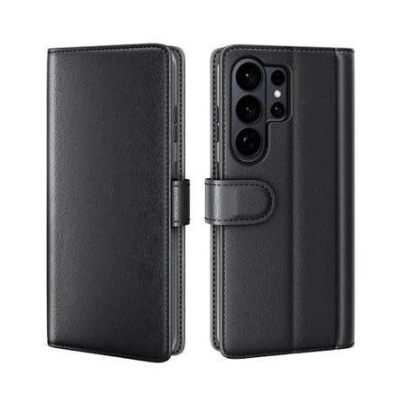 Samsung Galaxy S26 Ultra Plånboksfodral Äkta Läder Ställ - Svart