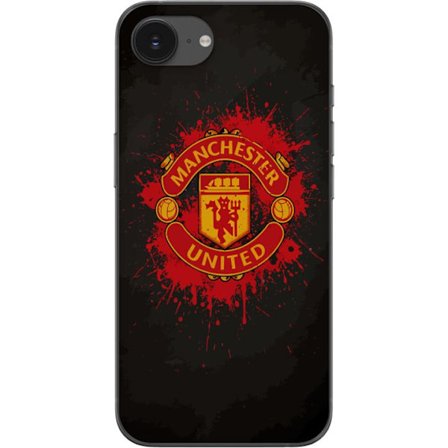 Kompatibelt Mobildeksel til Apple Apple iPhone 16e Manchester United logo i rød og gul farge med røff sportslig bakgrunn
