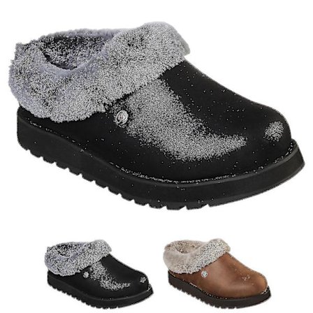 Dame Skechers Bobs Keepsakes R E M Vintervarme Faux Fur Slip On Mule Clog Komfort Hjemmesko