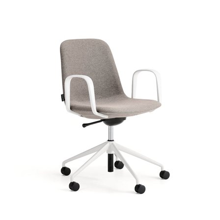 Chair LANGLEY, low seat, wheeled, armrests, white/taupe