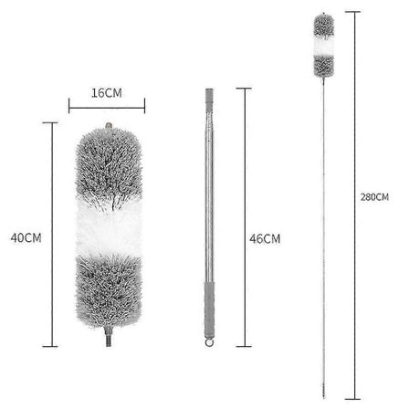 Fjærkost Forlengbar 280 cm Lang Teleskophåndtak Mikrofiber Støvkost Bøyelig, Vaskbar, Teleskopisk Fjærkost (FMY)
