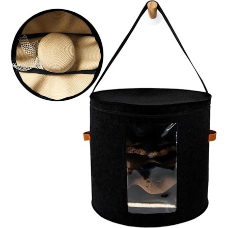 Stor Hattförvaringslåda för Kvinnor & Män, Hattlåda Organiserare Vikbar Rund Reselåda för Hattar