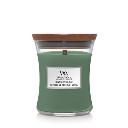 Woodwick Hourglass Candles Mint Leaves & Oak 275gr - Candela Profumata