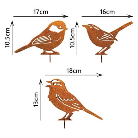Sæt med 3 kaniner Havestager - Rustlook - Fremstillet af rustfrit metal - til have, terrasse, balkon eller blomsterkrukke