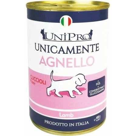 Unipro Unicamente Agnello Cibo Umido Cani Cuccioli Barattolo 400g