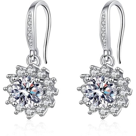 Sølv Hænge Øreringe til Kvinder Sterling Sølv Hænge Loop Øreringe Cubic Zirconia Krog Øreringe Krystal Vedhæng