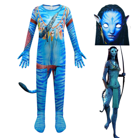 Børneavatar The Way Of Water Alien Cosplay 3d Jumpsuit Drenge Piger Avatar Cosplay Kostume Mask Halloween Zenti Party Bodysuit 4677Jumpsuits-mask 120(