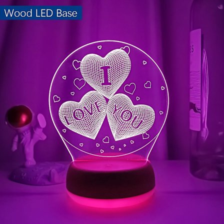 2021 3D LED Barnlampa för Barn Kreativ Matbord Sänglampa Romantisk I Love You-lampa Barn Heminredning Present Kopiera Trä LED-bas