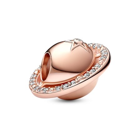 Pandora - Glitrende Saturn-charm - 14K rosegullbelagt