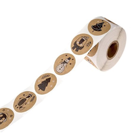 Joululahjalaput joululahjakoristeilla, joululahjaeläimillä, mustavalkoisia, 500 kpl/rulla