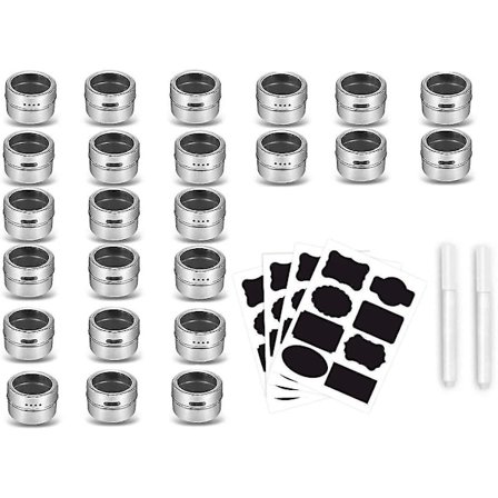 24 stk. Rustfrit Stål Krydderi Krukker Beholdere Etiketter