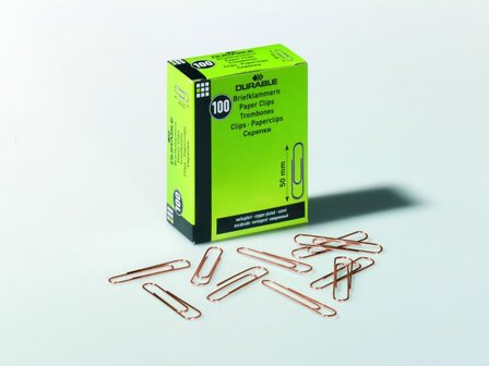 Durable Pappersklämmor, 50 mm, kopparbeläggning 100/fp - Lyreco - Kontorsmaterial - Till skrivbordet - Gem